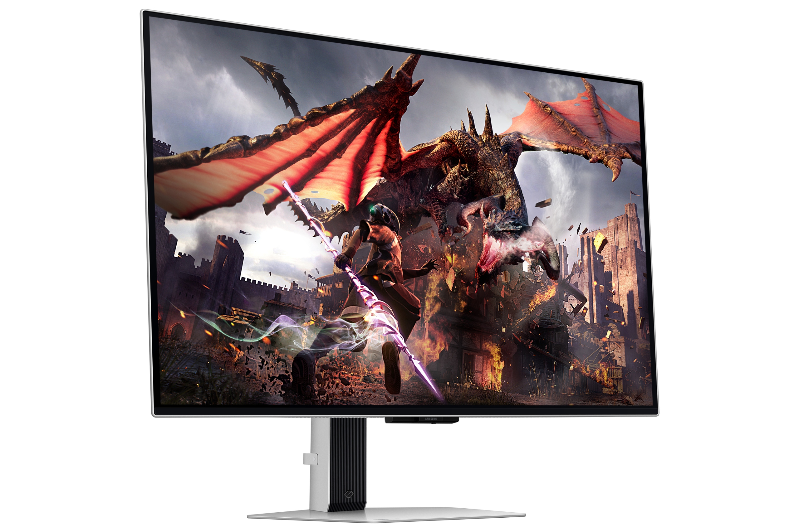 Monitor Samsung Odyssey G8 - widok z tyłu prezentujący podstawę i porty