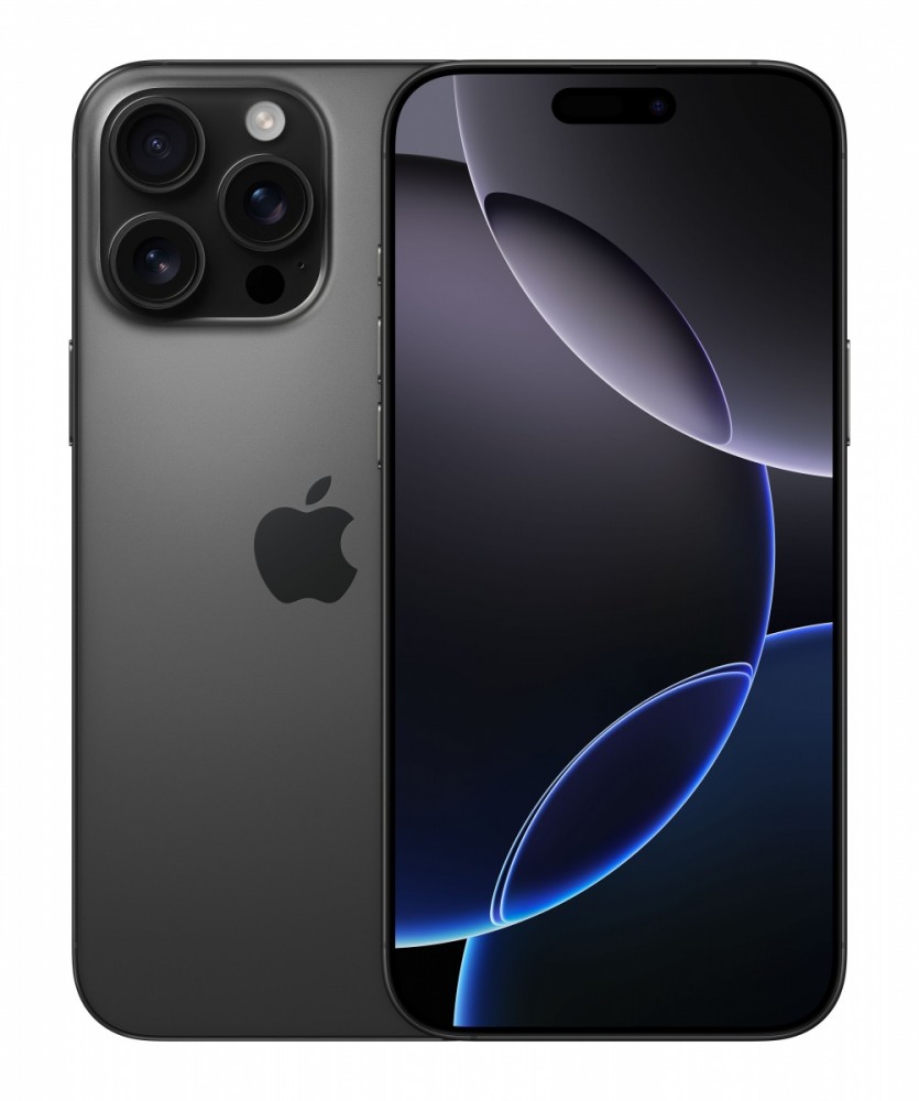 iPhone 16 Pro Max 512GB Black Titanium - Widok z boku, ukazujący tytanową obudowę